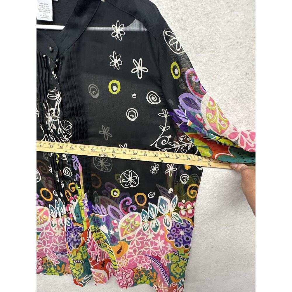Soft Surroundings Top Womens 3x Black Floral Sheer Flare Sleeve Casual - Picture 7 of 11